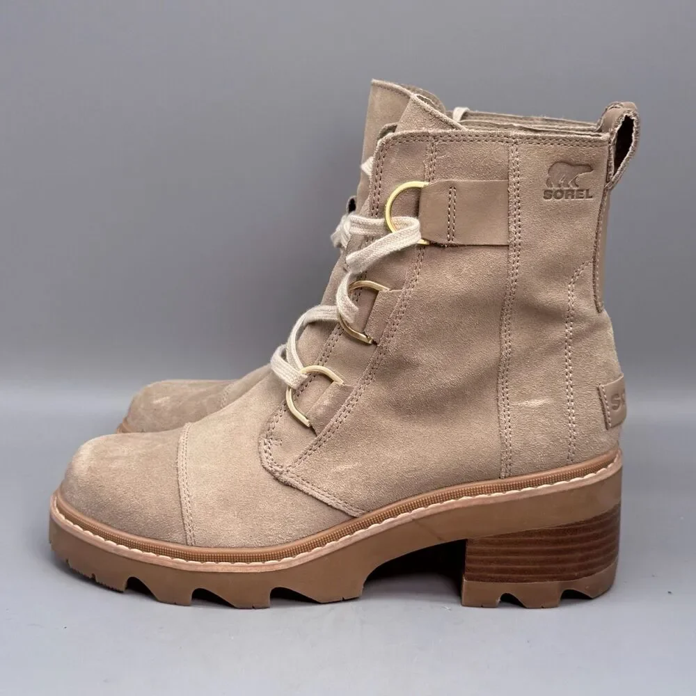 Sorel Joan Now Women's 9.5 Tan Leather Waterproof Block Heel Lace-Up Boots